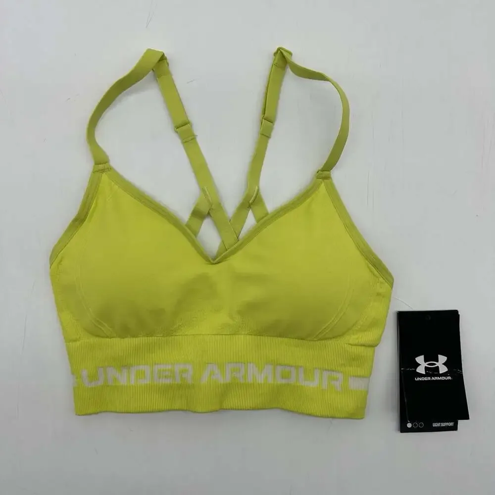 Under Armour Seamless Low Long Women's Size XS Lime Yellow White Sports Bra NWT